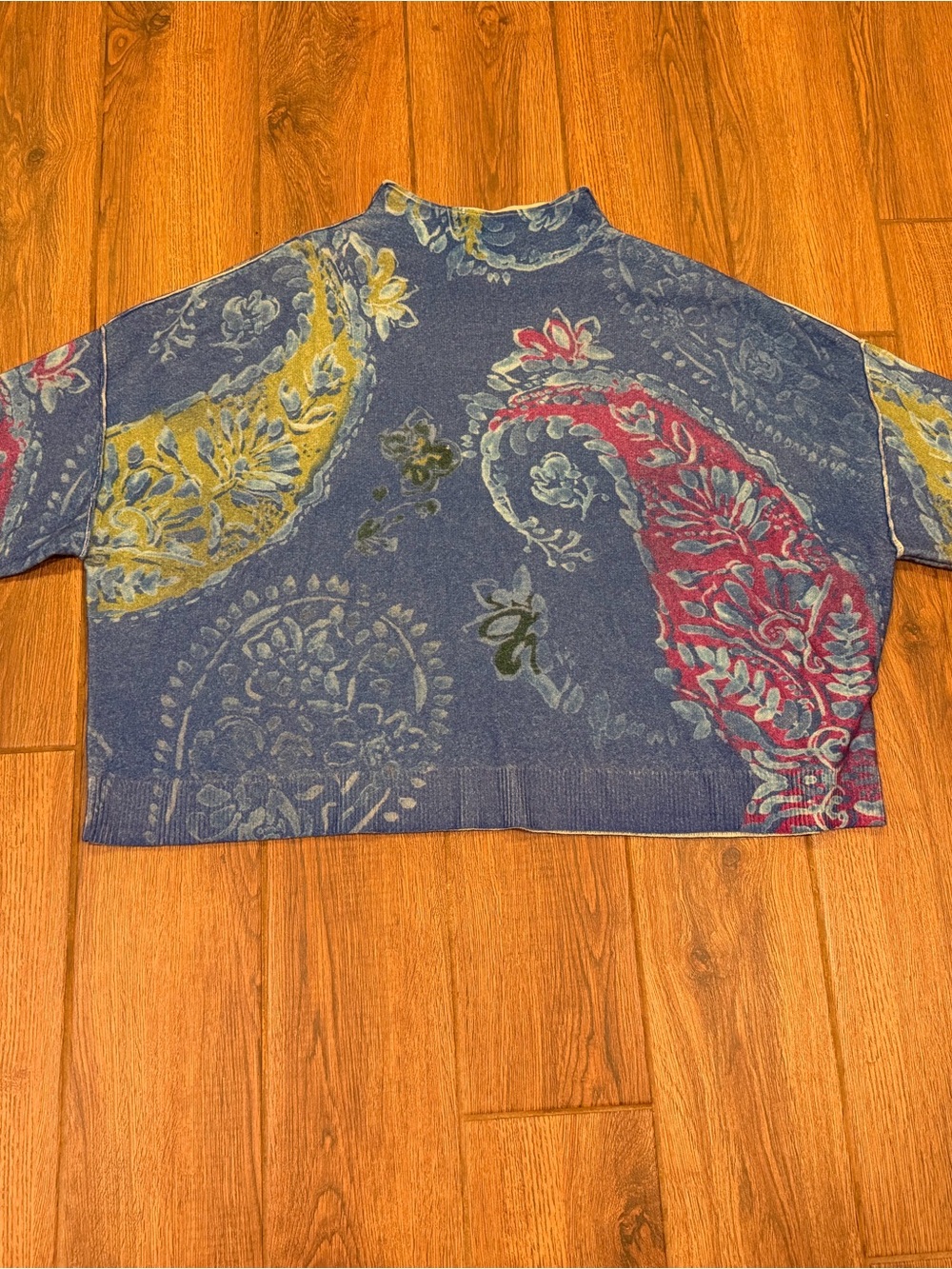 Pilcro Blue Paisley Cropped cashmere sweater Yellow & Pink Accents / womens xl